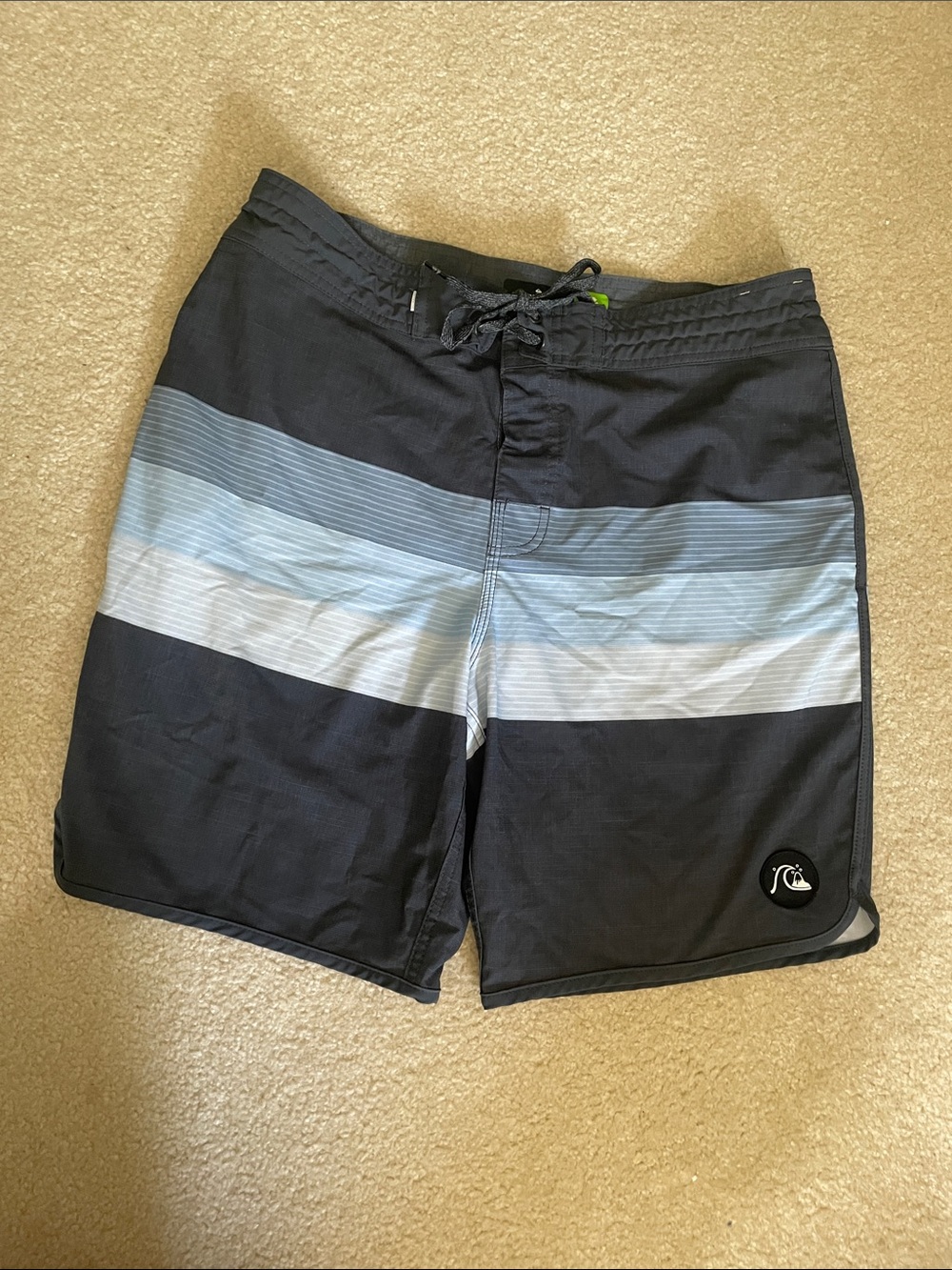 Quiksilver Men's Black & Light Blue Striped Board Shorts
